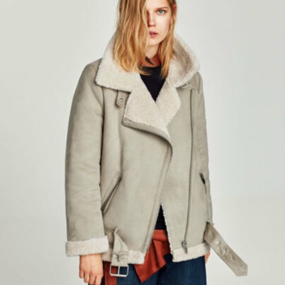 ❤️ NWT ZARA ICE FAUX FUR LEATHER BIKER JACKET - Picture 4 of 6